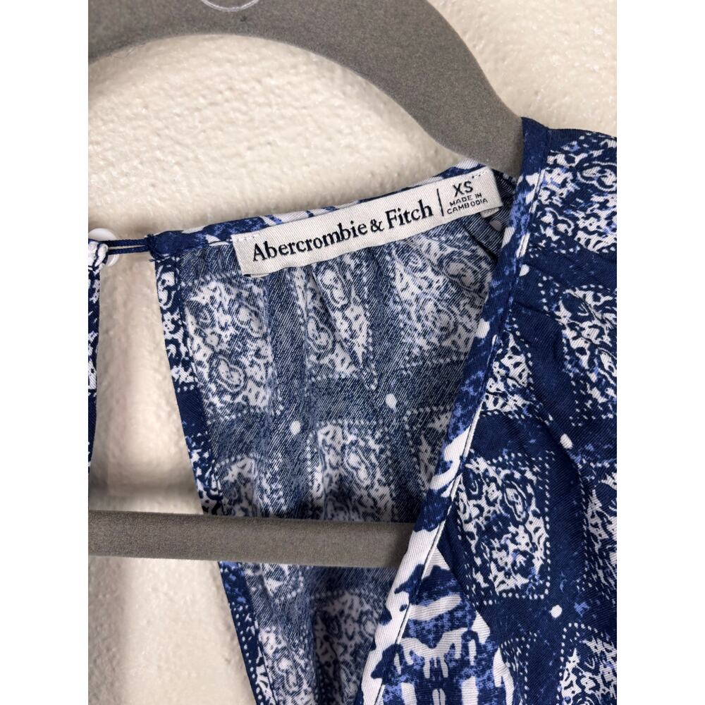Abercrombie & Fitch Cutout Maxi Dress Blue White Boho Long Sleeve XS Going Out - Picture 4 of 7